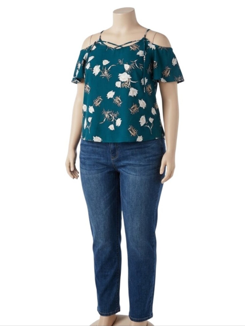 Liz Claiborne High Waist Rise Jeans Tapered Leg Mid Wash Embellished Distressed